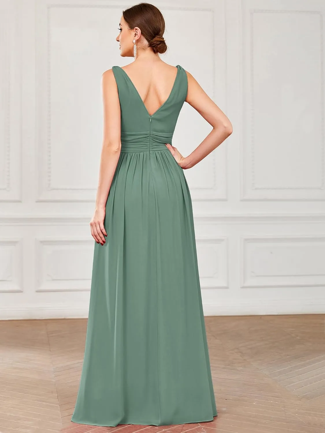 Ever-Pretty Womens Bridesmaid Dress V-Neck Sleeveless A Line Chiffon Floor Length Formal Dress 09016