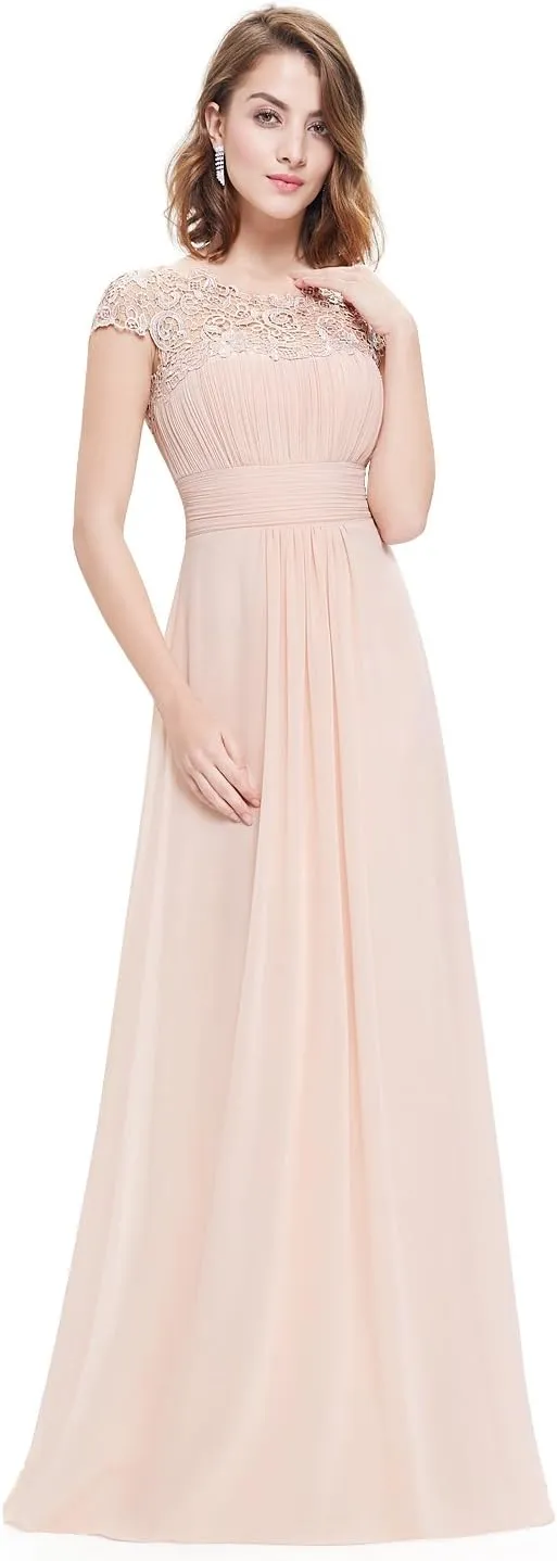 Ever-Pretty Women's Cap Sleeve Ruched Lace Round Neck Chiffon Formal Evening Gowns 09993-US