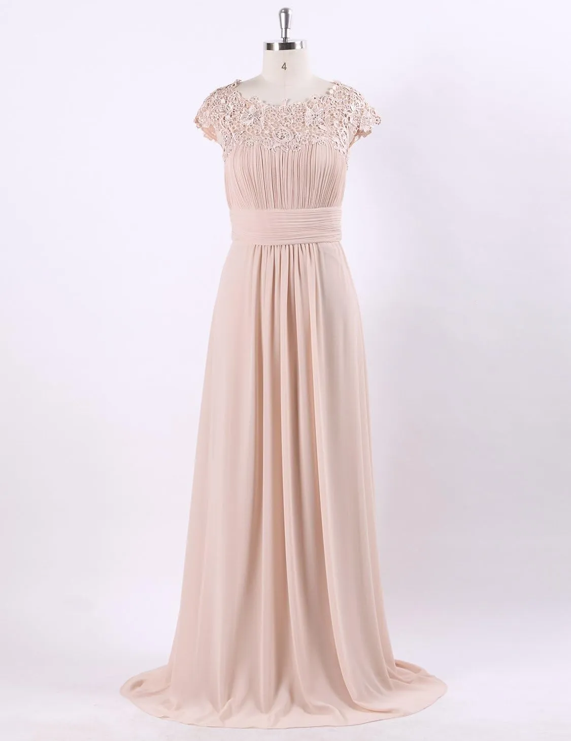 Ever-Pretty Women's Cap Sleeve Ruched Lace Round Neck Chiffon Formal Evening Gowns 09993-US