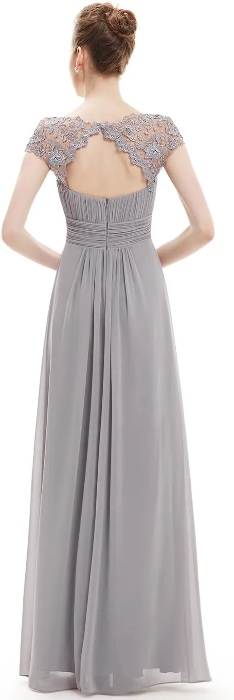 Ever-Pretty Women's Cap Sleeve Ruched Lace Round Neck Chiffon Formal Evening Gowns 09993-US