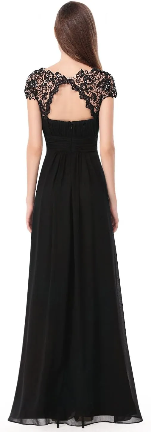 Ever-Pretty Women's Cap Sleeve Ruched Lace Round Neck Chiffon Formal Evening Gowns 09993-US