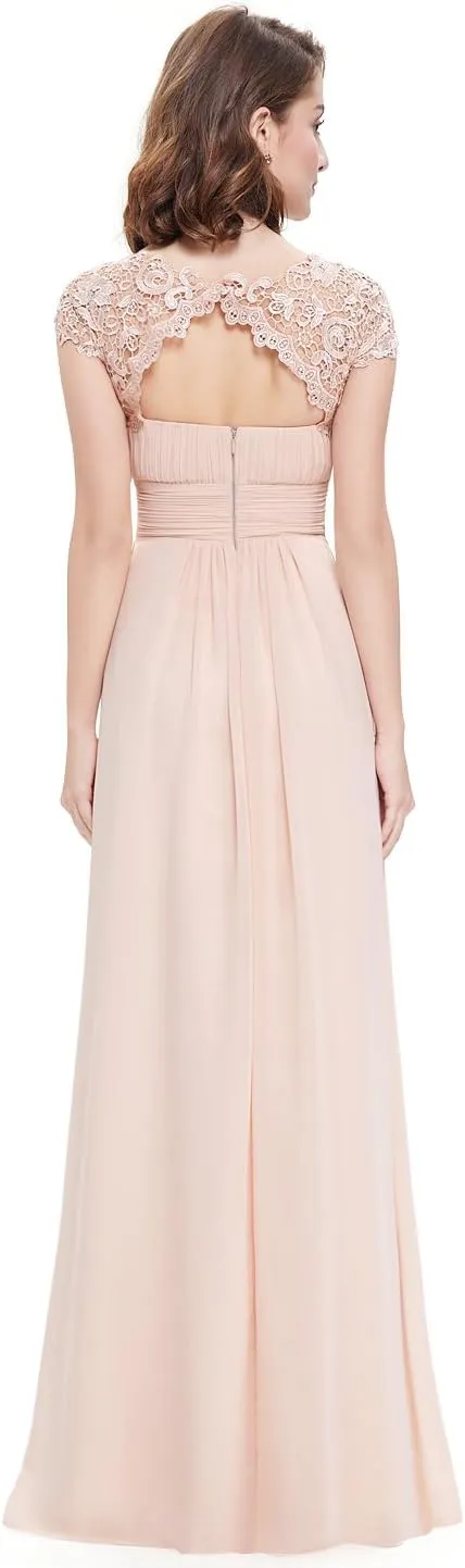 Ever-Pretty Women's Cap Sleeve Ruched Lace Round Neck Chiffon Formal Evening Gowns 09993-US