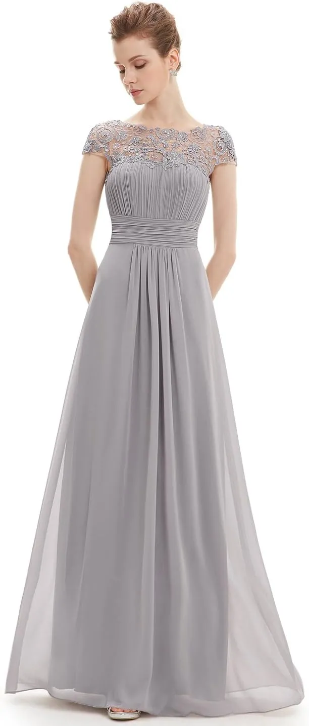 Ever-Pretty Women's Cap Sleeve Ruched Lace Round Neck Chiffon Formal Evening Gowns 09993-US
