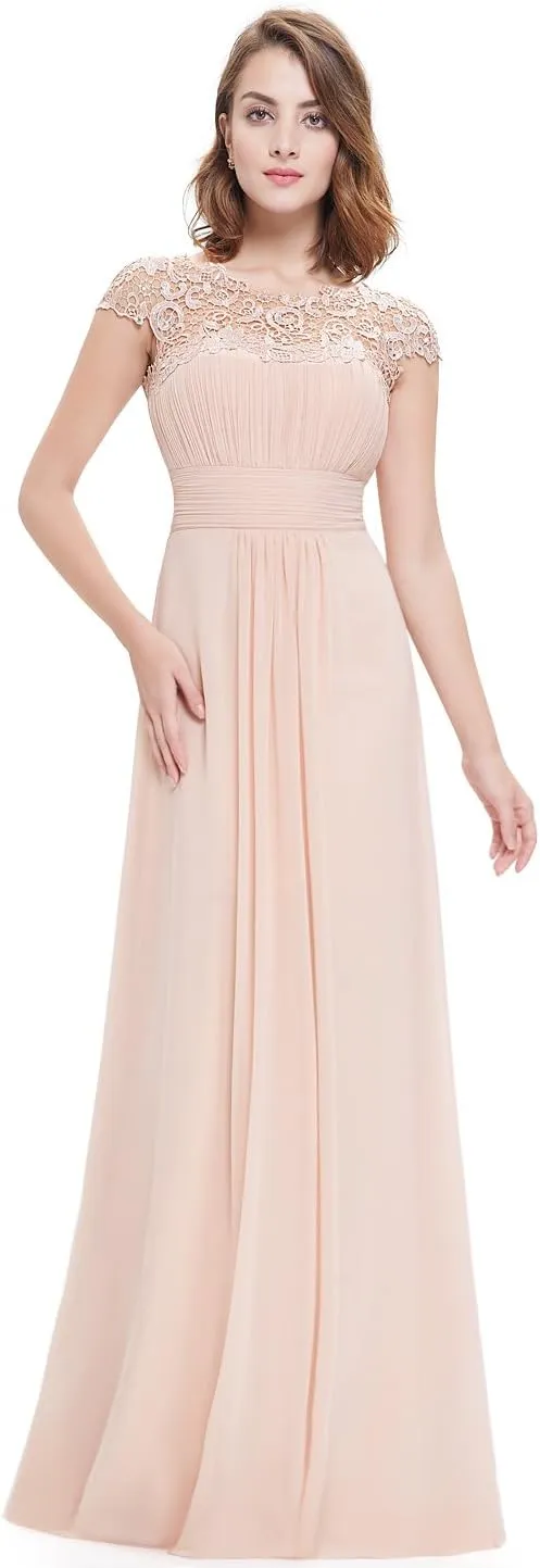Ever-Pretty Women's Cap Sleeve Ruched Lace Round Neck Chiffon Formal Evening Gowns 09993-US