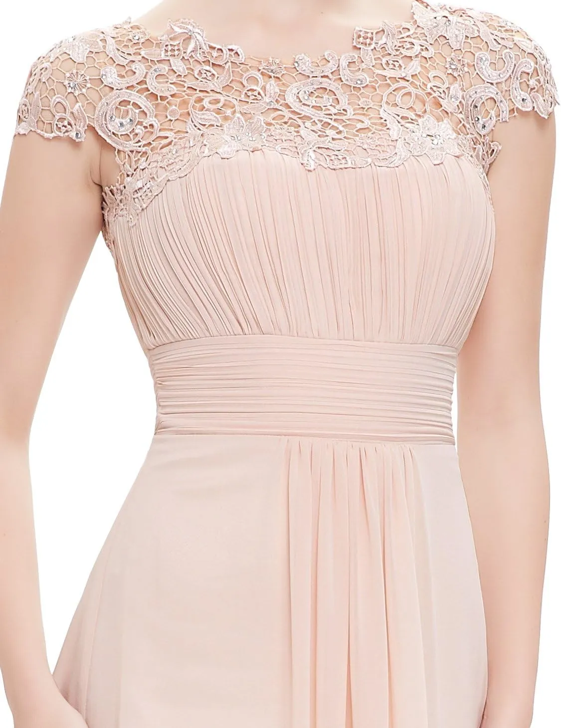 Ever-Pretty Women's Cap Sleeve Ruched Lace Round Neck Chiffon Formal Evening Gowns 09993-US