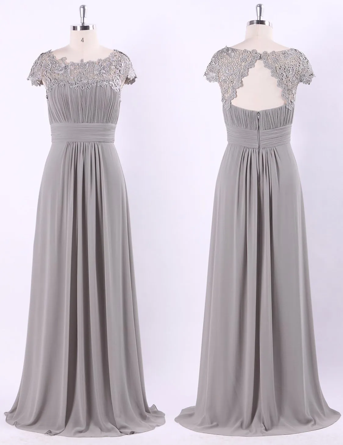 Ever-Pretty Women's Cap Sleeve Ruched Lace Round Neck Chiffon Formal Evening Gowns 09993-US