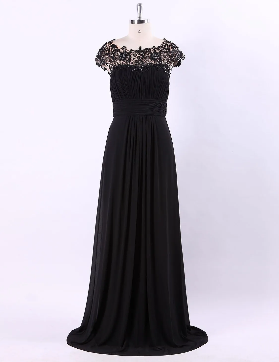 Ever-Pretty Women's Cap Sleeve Ruched Lace Round Neck Chiffon Formal Evening Gowns 09993-US