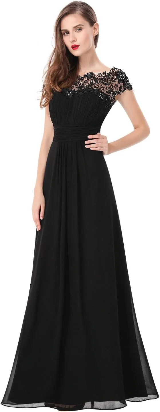 Ever-Pretty Women's Cap Sleeve Ruched Lace Round Neck Chiffon Formal Evening Gowns 09993-US
