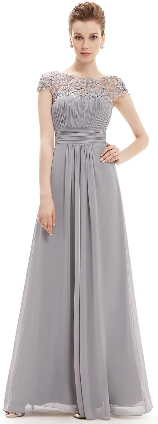 Ever-Pretty Women's Cap Sleeve Ruched Lace Round Neck Chiffon Formal Evening Gowns 09993-US