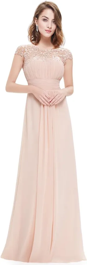 Ever-Pretty Women's Cap Sleeve Ruched Lace Round Neck Chiffon Formal Evening Gowns 09993-US