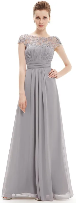 Ever-Pretty Women's Cap Sleeve Ruched Lace Round Neck Chiffon Formal Evening Gowns 09993-US