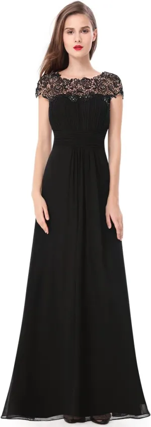Ever-Pretty Women's Cap Sleeve Ruched Lace Round Neck Chiffon Formal Evening Gowns 09993-US