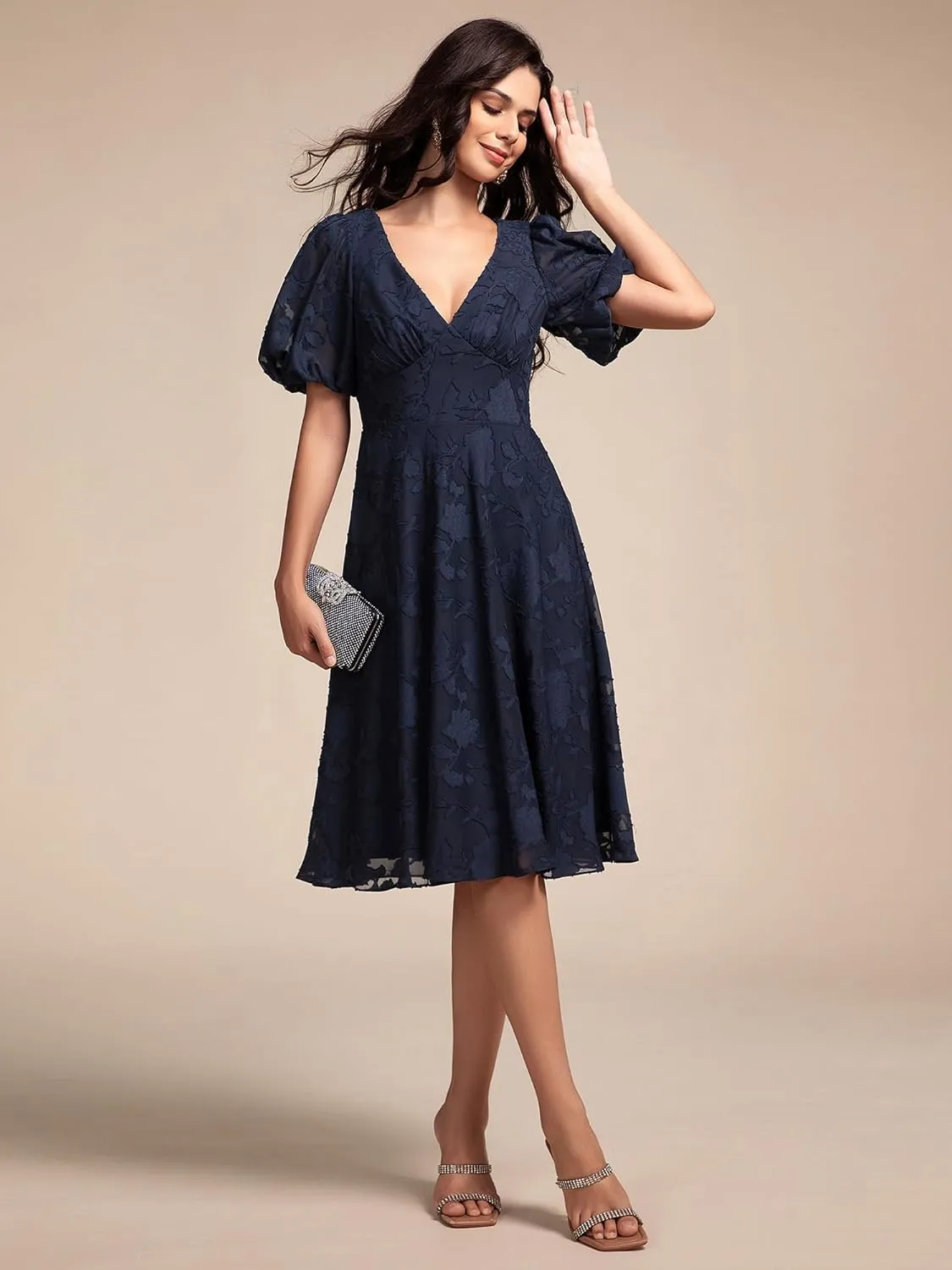 Ever-Pretty Women's Lace V Neck Ruffles Sleeves Pleated Empire Waist A-Line Maxi Formal Dresses 02245