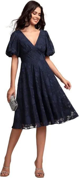 Ever-Pretty Women's Lace V Neck Ruffles Sleeves Pleated Empire Waist A-Line Maxi Formal Dresses 02245