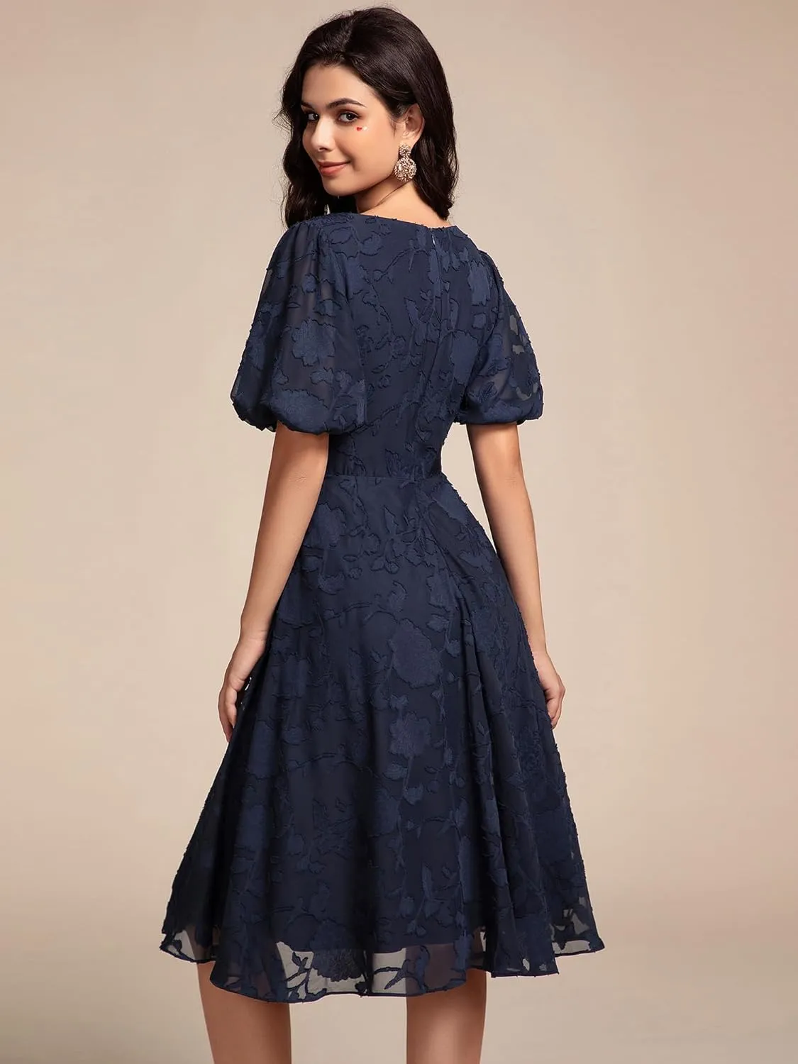 Ever-Pretty Women's Lace V Neck Ruffles Sleeves Pleated Empire Waist A-Line Maxi Formal Dresses 02245