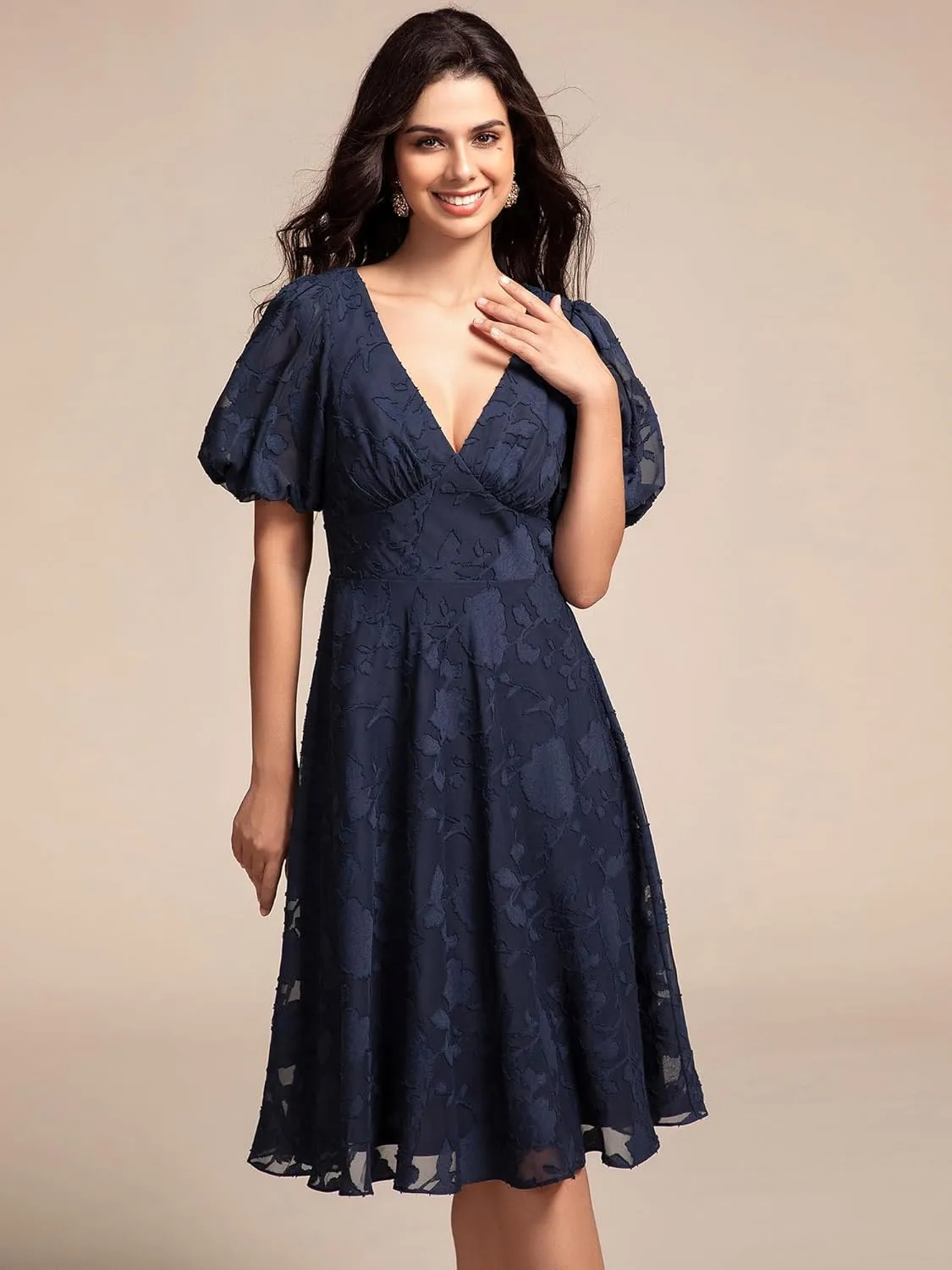 Ever-Pretty Women's Lace V Neck Ruffles Sleeves Pleated Empire Waist A-Line Maxi Formal Dresses 02245