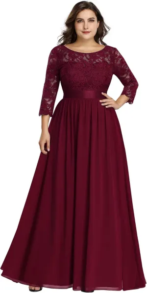 Ever-Pretty Women's Plus Size A-Line 3/4 Lace Sleeves Chiffon Long Maxi Formal Mother of The Bride Dresses 7412-PZ