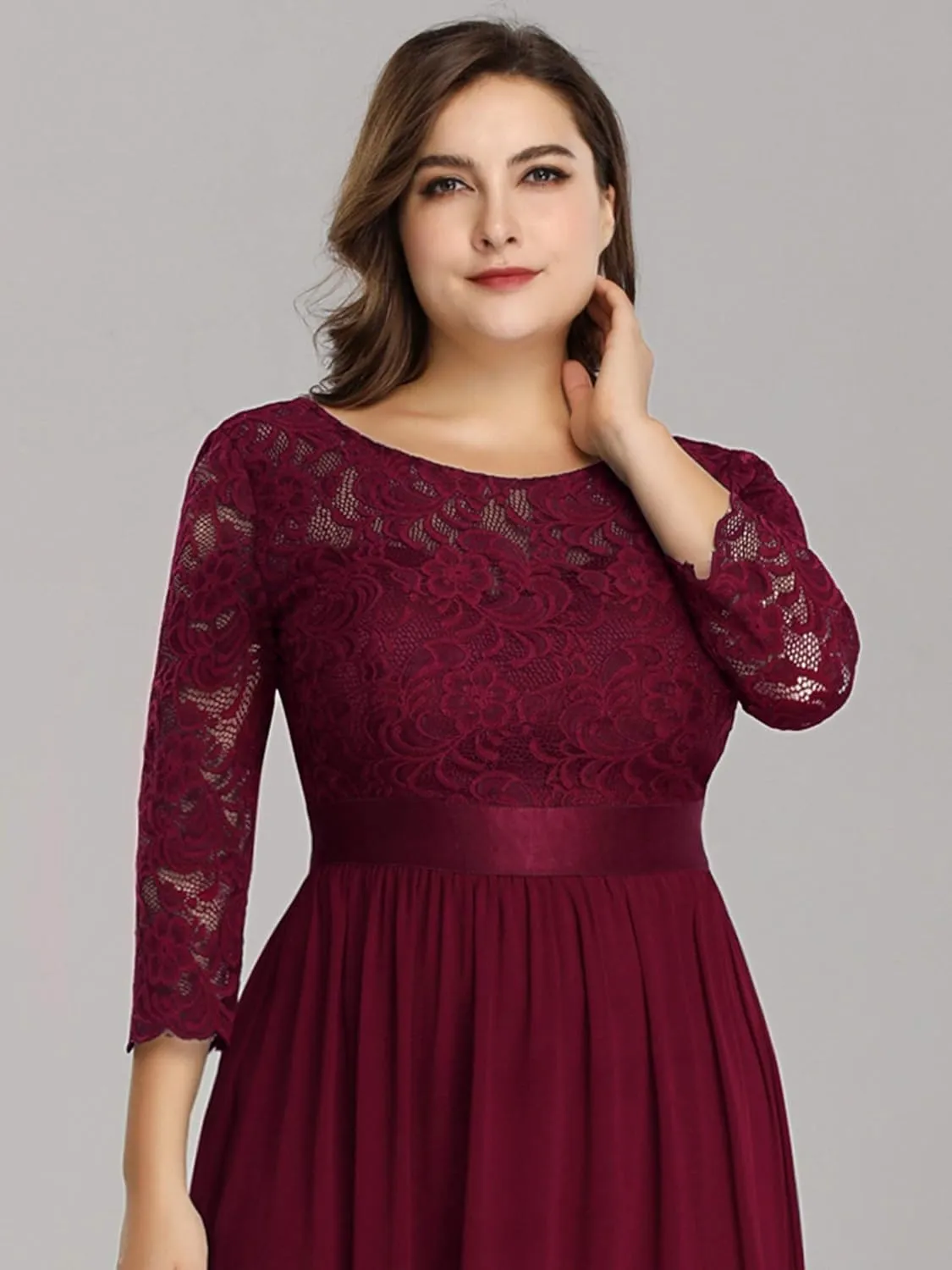 Ever-Pretty Women's Plus Size A-Line 3/4 Lace Sleeves Chiffon Long Maxi Formal Mother of The Bride Dresses 7412-PZ