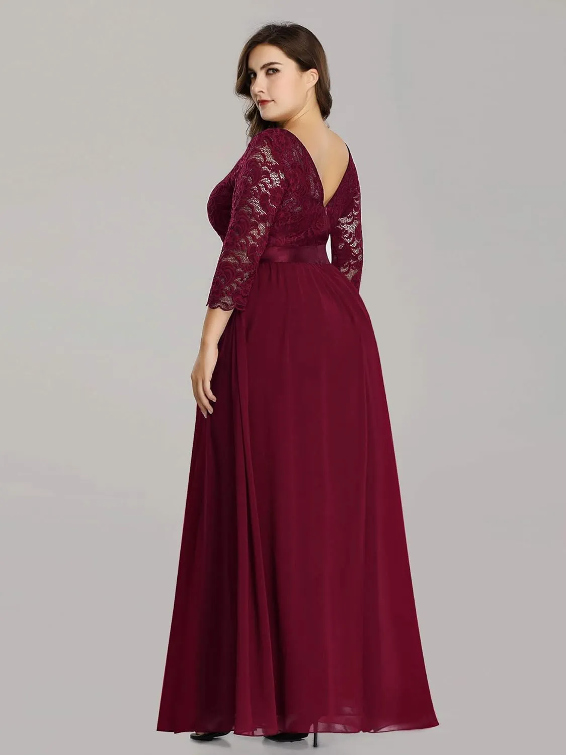 Ever-Pretty Women's Plus Size A-Line 3/4 Lace Sleeves Chiffon Long Maxi Formal Mother of The Bride Dresses 7412-PZ