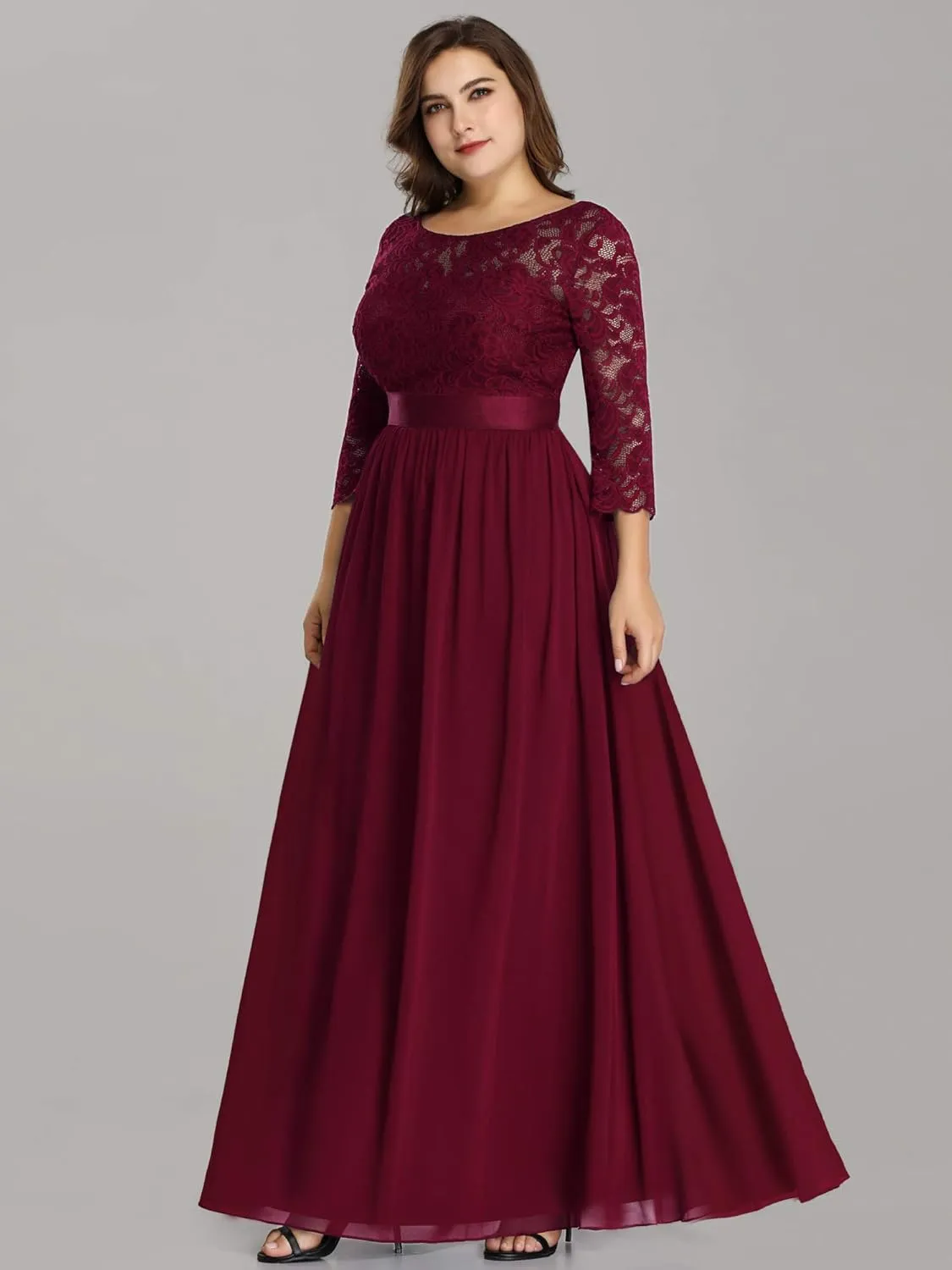 Ever-Pretty Women's Plus Size A-Line 3/4 Lace Sleeves Chiffon Long Maxi Formal Mother of The Bride Dresses 7412-PZ