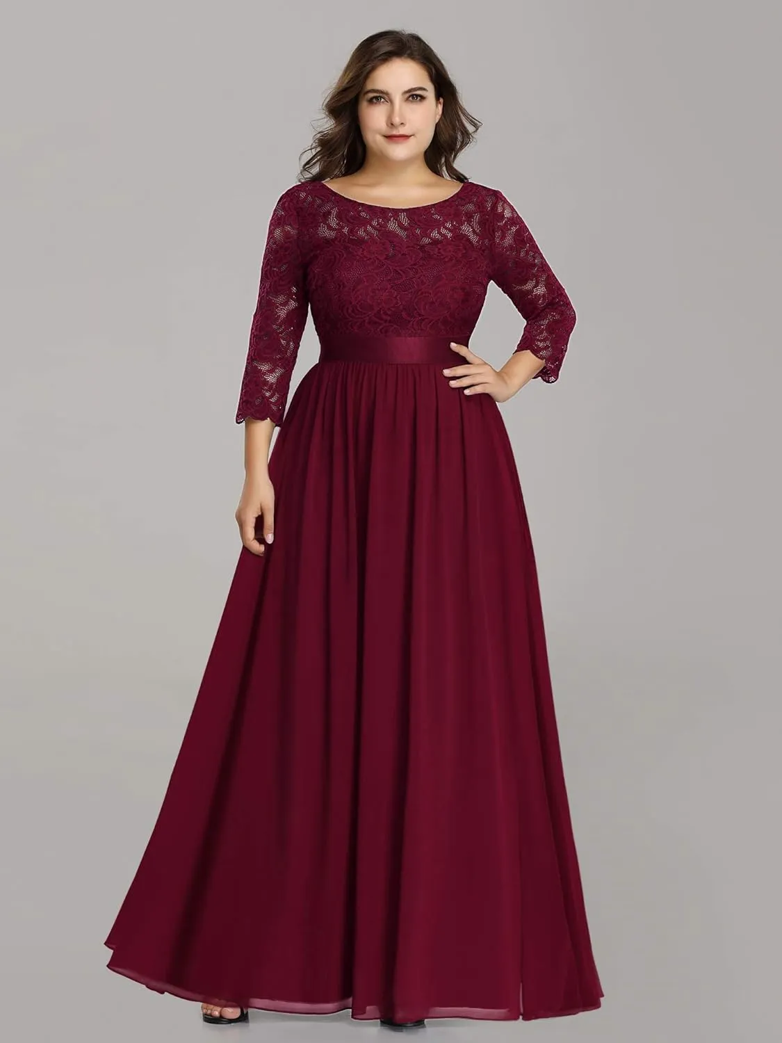 Ever-Pretty Women's Plus Size A-Line 3/4 Lace Sleeves Chiffon Long Maxi Formal Mother of The Bride Dresses 7412-PZ