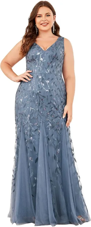 Ever-Pretty Women's Sequin V Neck Sleeveless Bodycon Mermaid Plus Size Formal Evening Gowns Prom Dresses 07886-PZUSA