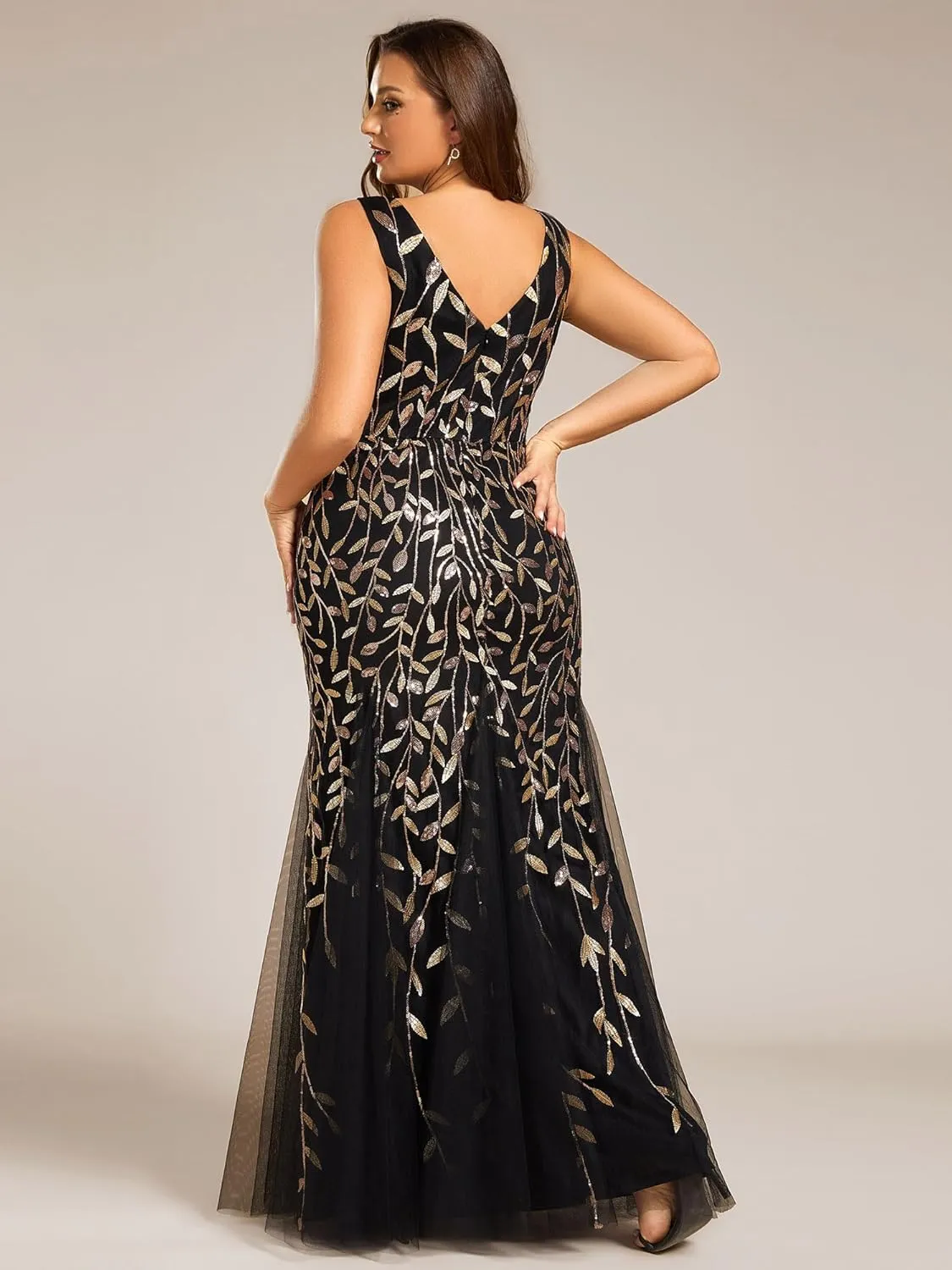 Ever-Pretty Women's Sequin V Neck Sleeveless Bodycon Mermaid Plus Size Formal Evening Gowns Prom Dresses 07886-PZUSA