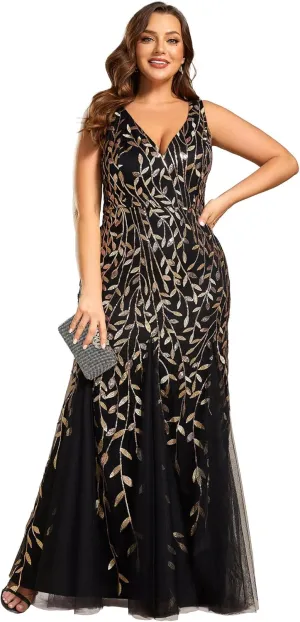 Ever-Pretty Women's Sequin V Neck Sleeveless Bodycon Mermaid Plus Size Formal Evening Gowns Prom Dresses 07886-PZUSA