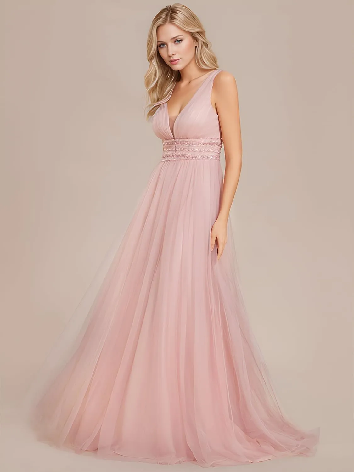 Ever-Pretty Women's Sleeveless Tulle Prom Dresses A-Line Long Formal Evening Dresses