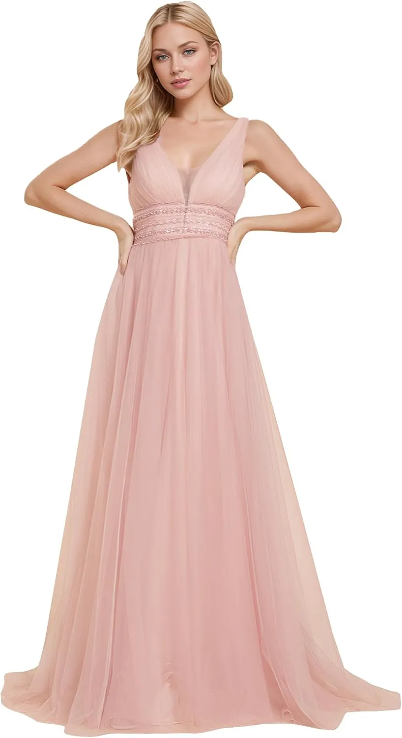 Ever-Pretty Women's Sleeveless Tulle Prom Dresses A-Line Long Formal Evening Dresses