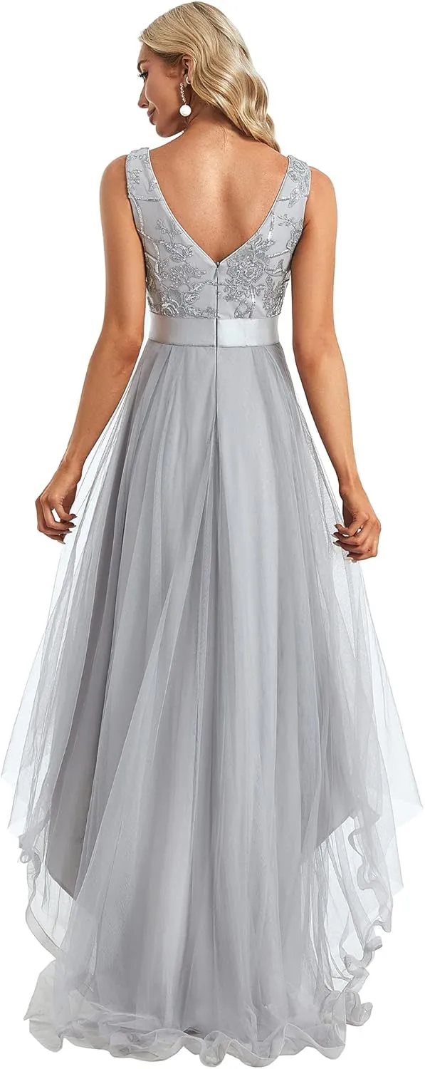 Ever-Pretty Women's V Neck Pleated Waist Short Sleeve Wedding Guest Dress Chiffon Bridesmaid Dresses 00793