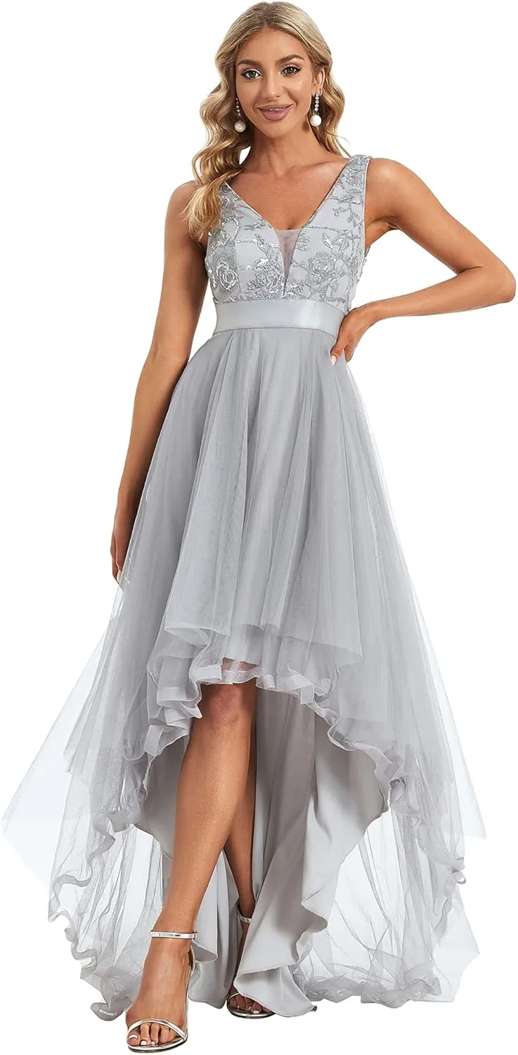 Ever-Pretty Women's V Neck Pleated Waist Short Sleeve Wedding Guest Dress Chiffon Bridesmaid Dresses 00793
