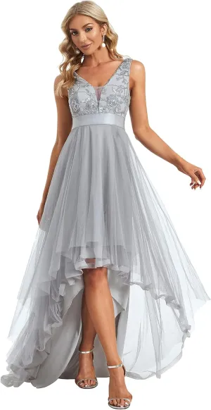 Ever-Pretty Women's V Neck Pleated Waist Short Sleeve Wedding Guest Dress Chiffon Bridesmaid Dresses 00793