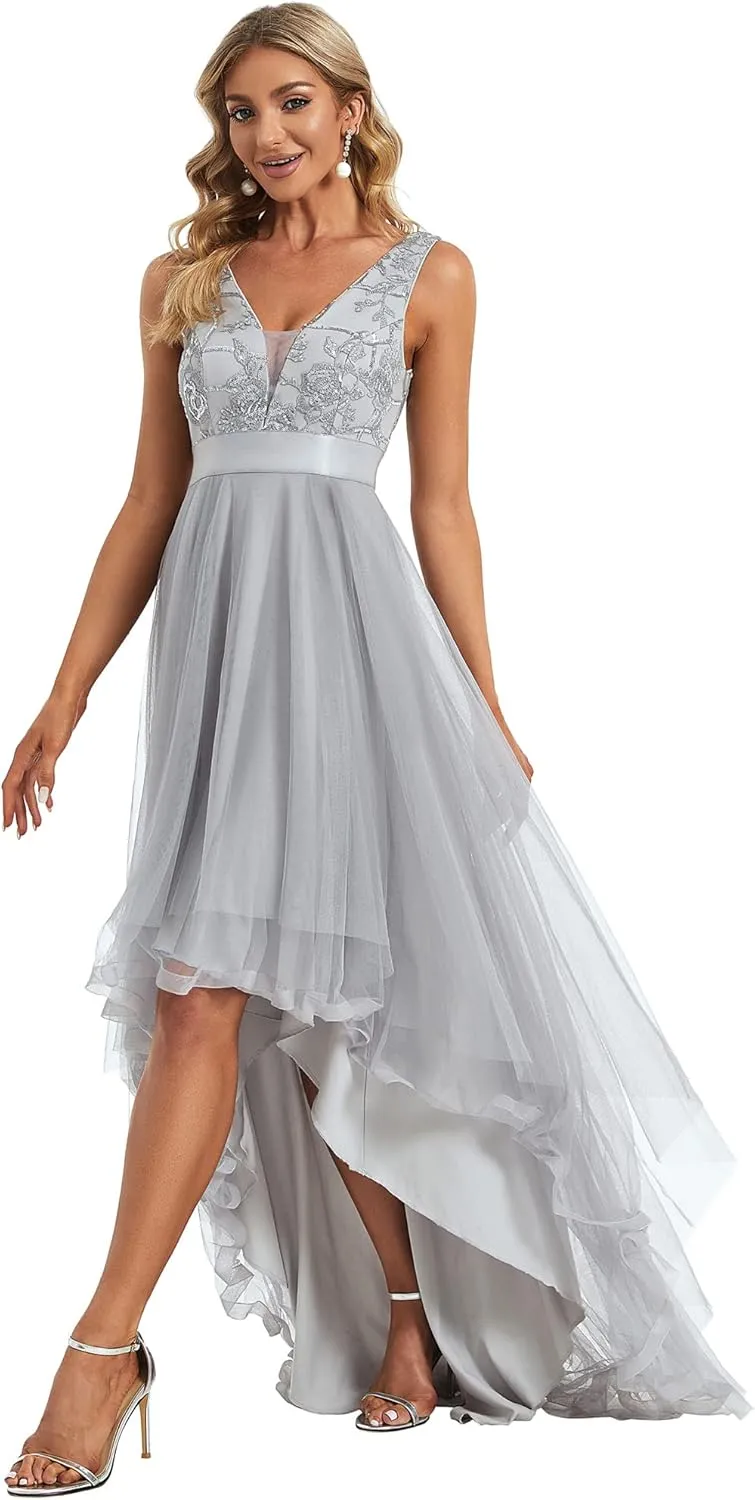 Ever-Pretty Women's V Neck Pleated Waist Short Sleeve Wedding Guest Dress Chiffon Bridesmaid Dresses 00793