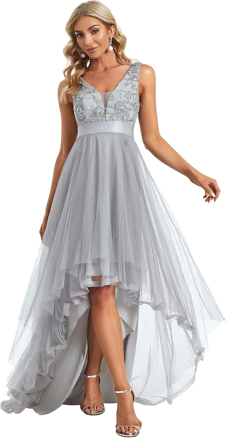 Ever-Pretty Women's V Neck Pleated Waist Short Sleeve Wedding Guest Dress Chiffon Bridesmaid Dresses 00793