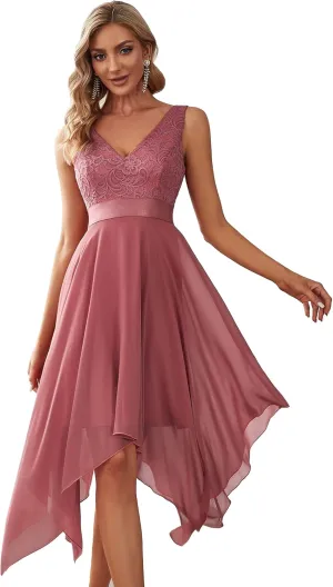 Ever-Pretty Women's Vintage V Neck Irregular Hem Lace A Line Chiffon Cocktail Dresses 00207