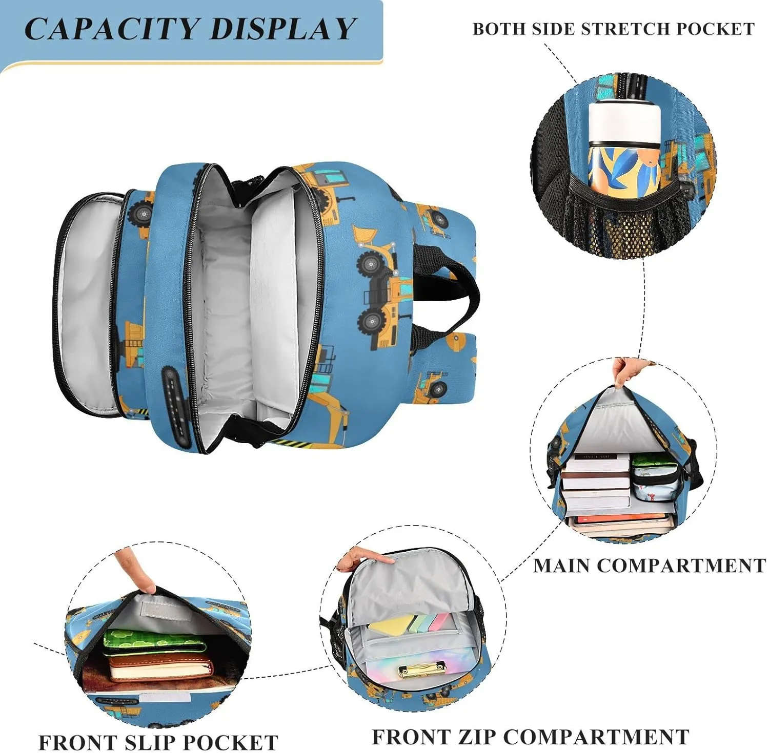 Excavator Concrete Mixer Backpack for Student; School Backpacks Travel Laptop Bags Bookbags for Suitable for ages 6-12 Student