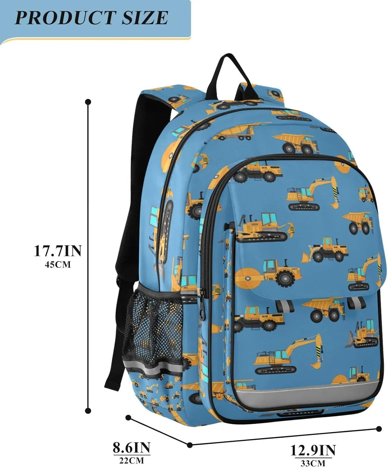 Excavator Concrete Mixer Backpack for Student; School Backpacks Travel Laptop Bags Bookbags for Suitable for ages 6-12 Student