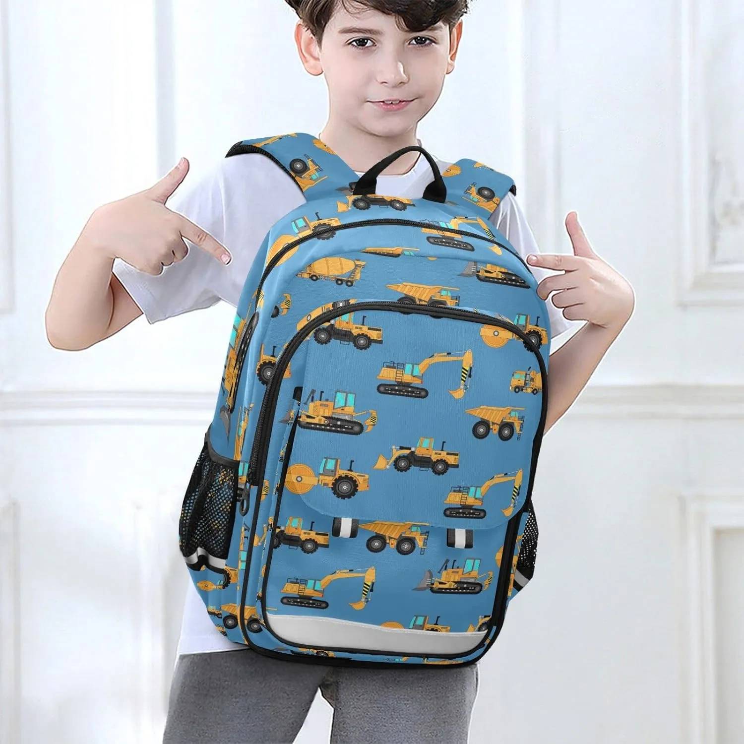 Excavator Concrete Mixer Backpack for Student; School Backpacks Travel Laptop Bags Bookbags for Suitable for ages 6-12 Student
