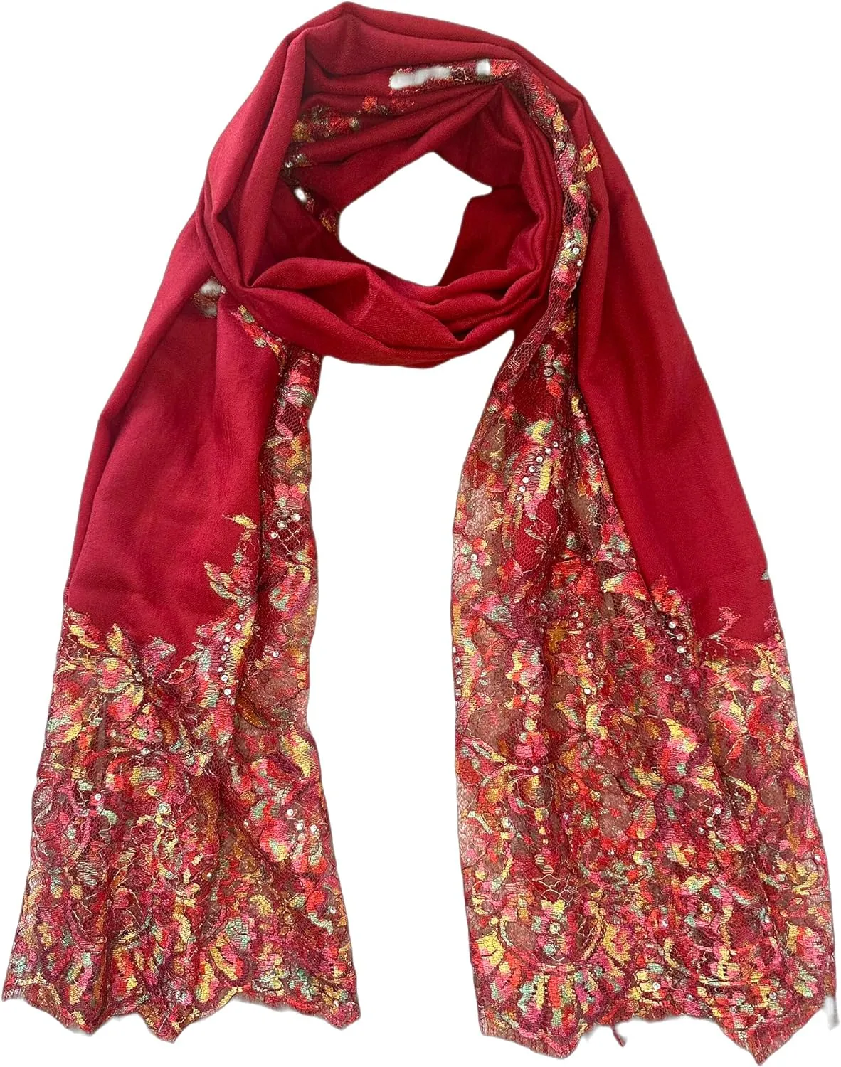 Exclusive Hand Made Ladakh Pashmina with France Calais Lace Shawl and for Evening Dress Scarf for Wedding Costume Party