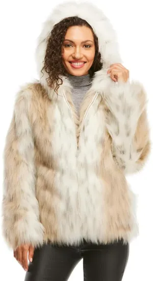 Fabulous-Furs Donna Salyers Snow Lynx Faux Fur Hooded Parka, Snow Lynx, X-Small