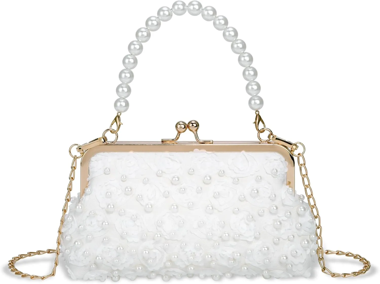 FALETO Pearl Clutch Bag for Women Evening Wedding Party Bridal Handbag Ladies Beaded Clutch Purse for Party