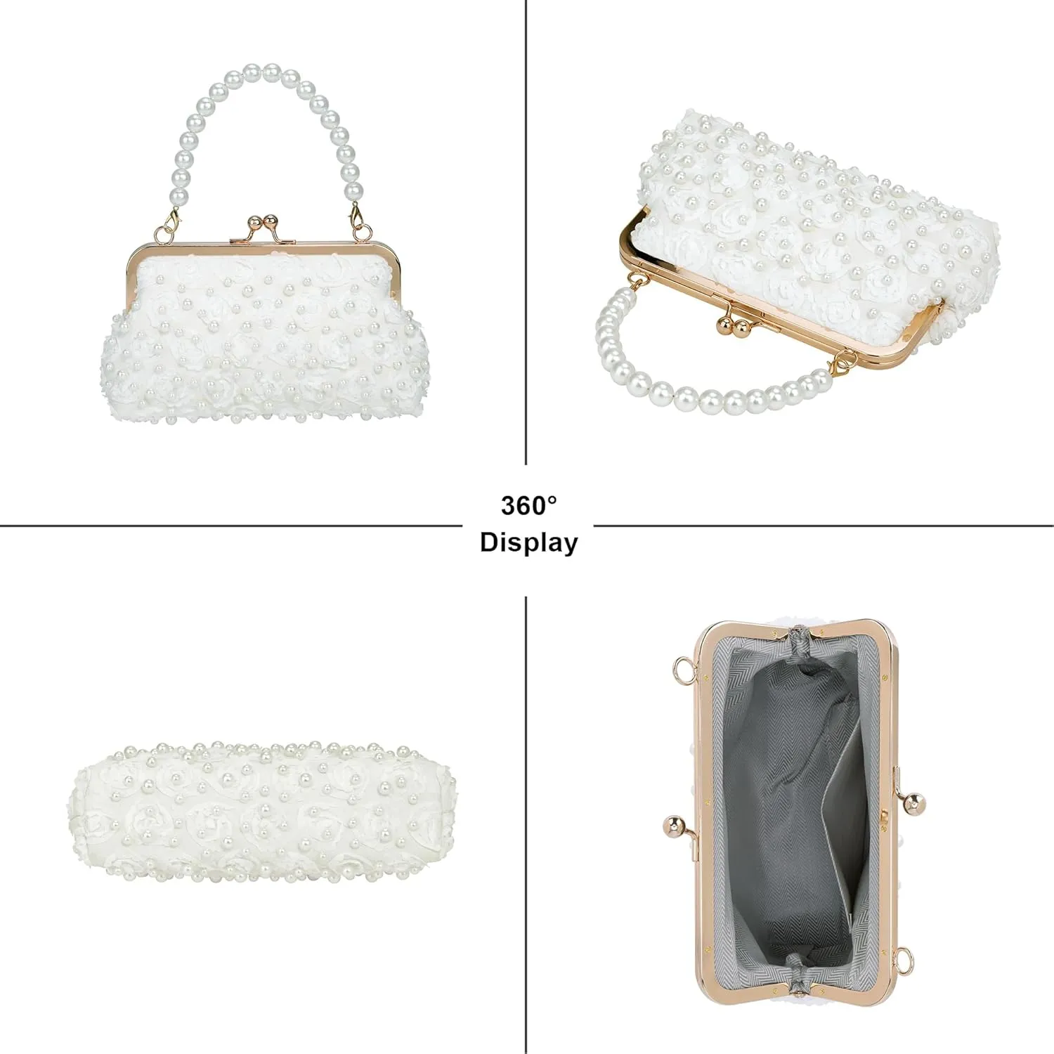 FALETO Pearl Clutch Bag for Women Evening Wedding Party Bridal Handbag Ladies Beaded Clutch Purse for Party