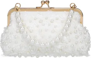 FALETO Pearl Clutch Bag for Women Evening Wedding Party Bridal Handbag Ladies Beaded Clutch Purse for Party
