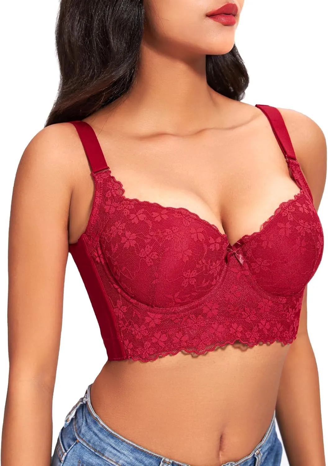 FallSweet Push Up Bras for Women Corset Top Bustier Padded Underwire Bra Add One Cup