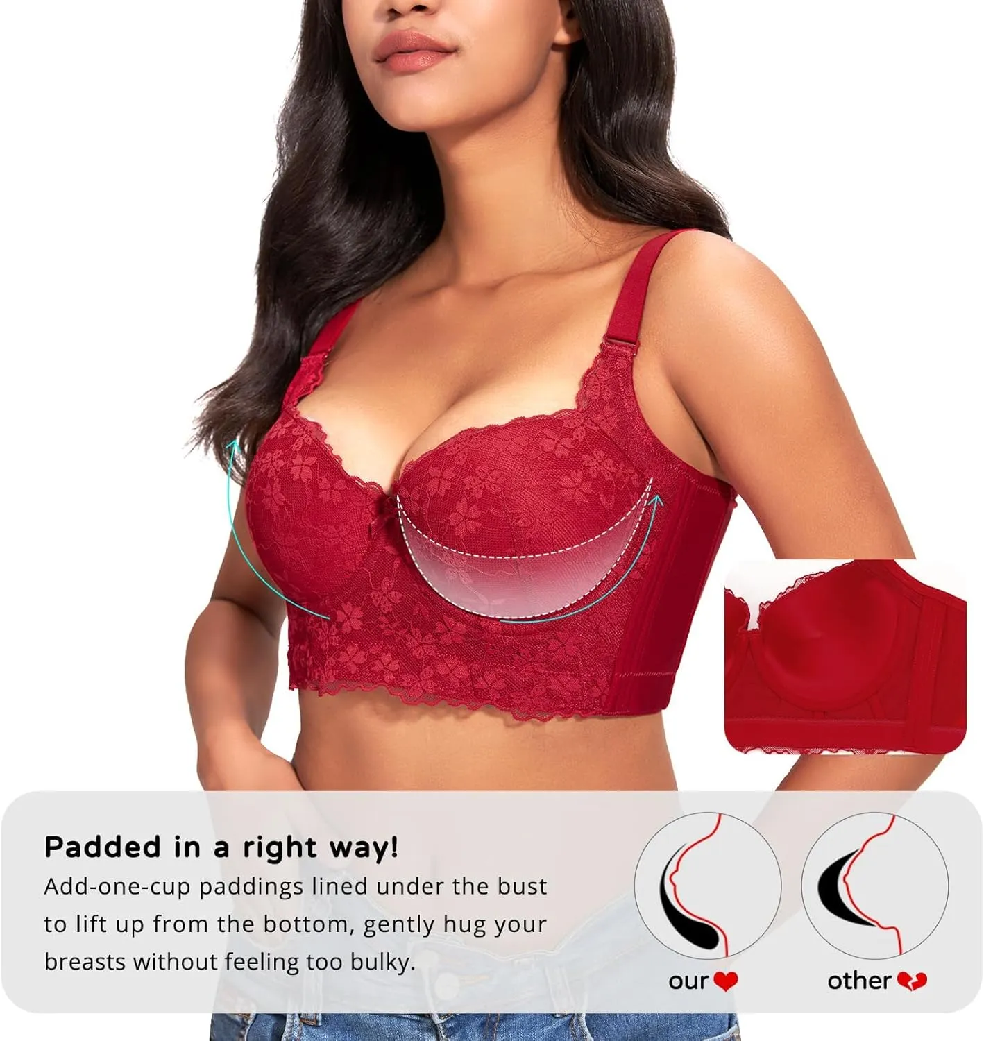 FallSweet Push Up Bras for Women Corset Top Bustier Padded Underwire Bra Add One Cup