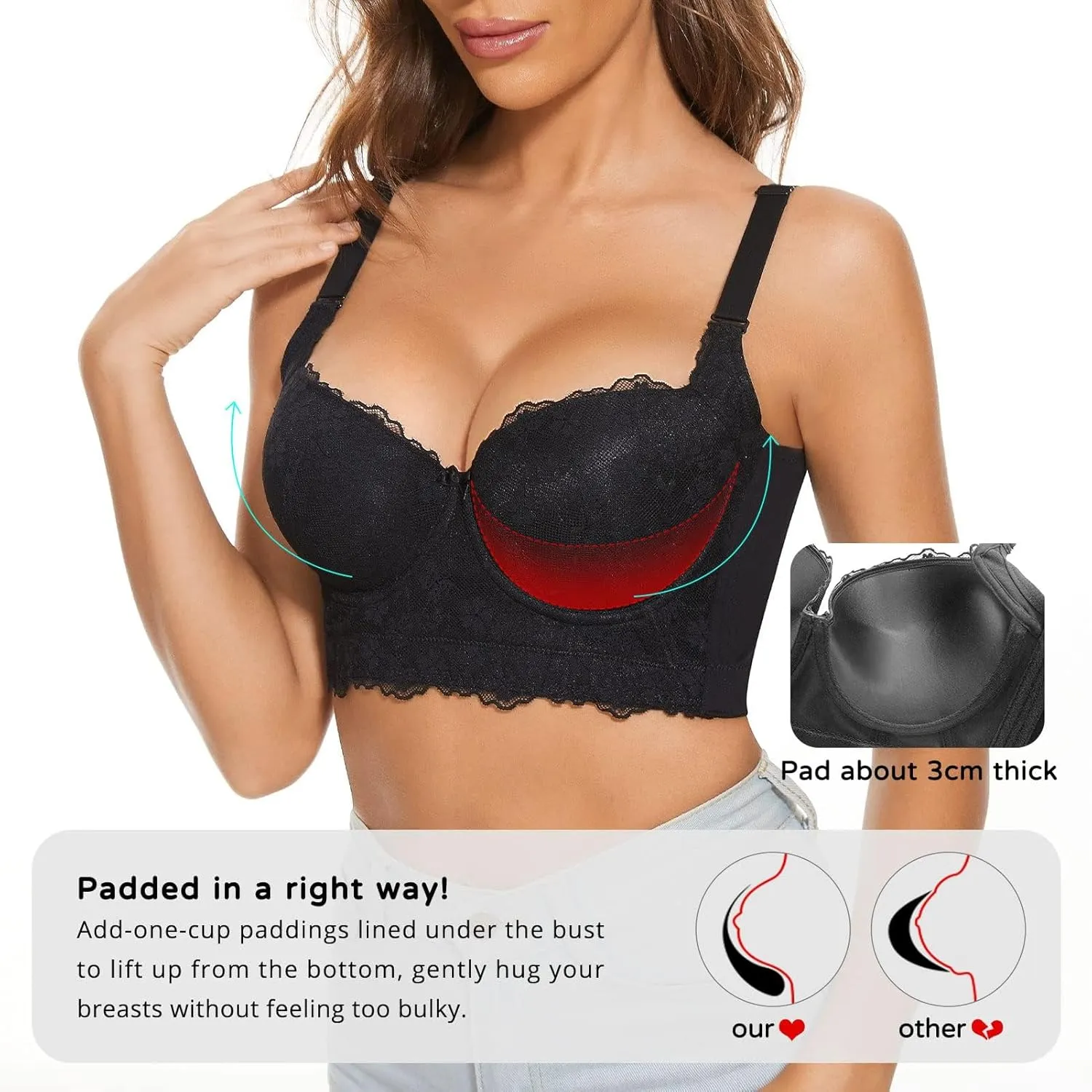 FallSweet Push Up Bras for Women Corset Top Bustier Padded Underwire Bra Add One Cup
