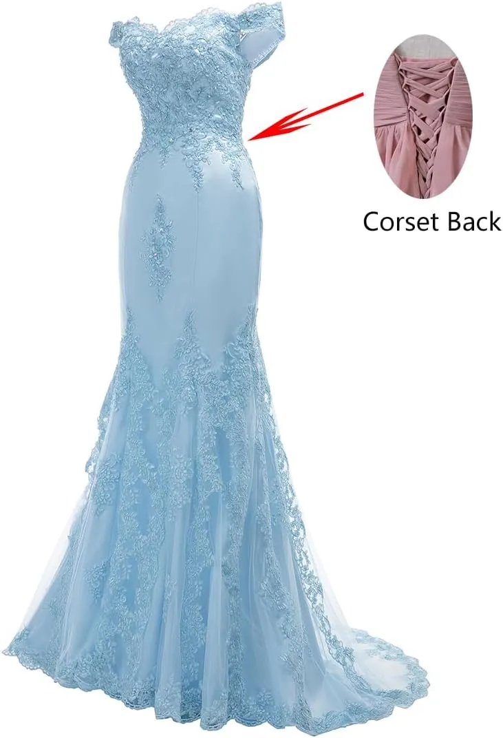 Fanao Off Shoulder Mermaid Evening Prom Dresses Long Appliqued Beadedformal Gown for Women PM39