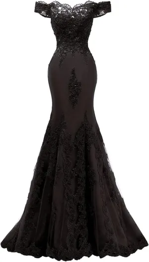 Fanao Off Shoulder Mermaid Evening Prom Dresses Long Appliqued Beadedformal Gown for Women PM39