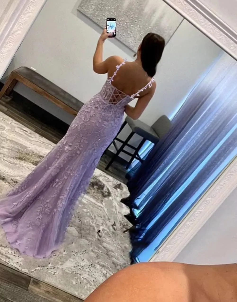 Fanciest Women's Spaghetti Straps Mermaid Prom Dresses 2024 Lace Appliques Long Formal Evening Party Gowns with Slit